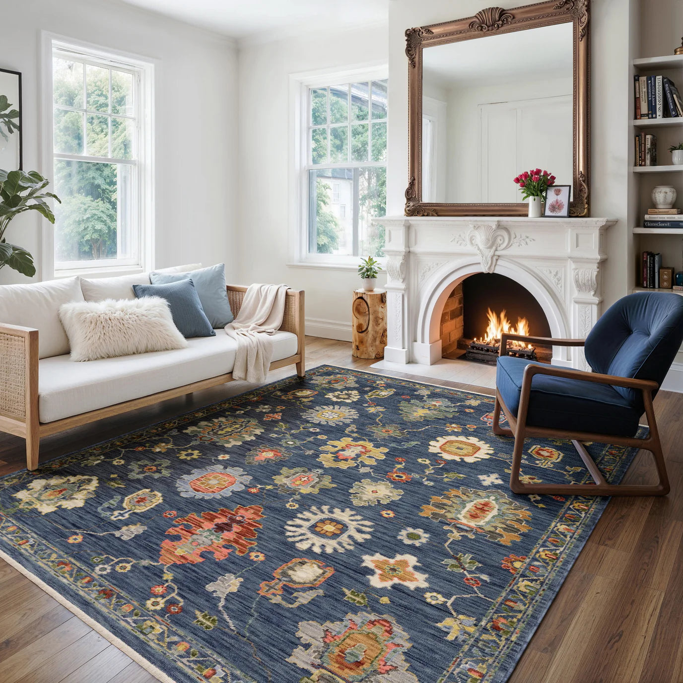 Lucca Area Rugs 2863b Navy Oushak Wool-Nylon In 8 Sizes By OW Rugs