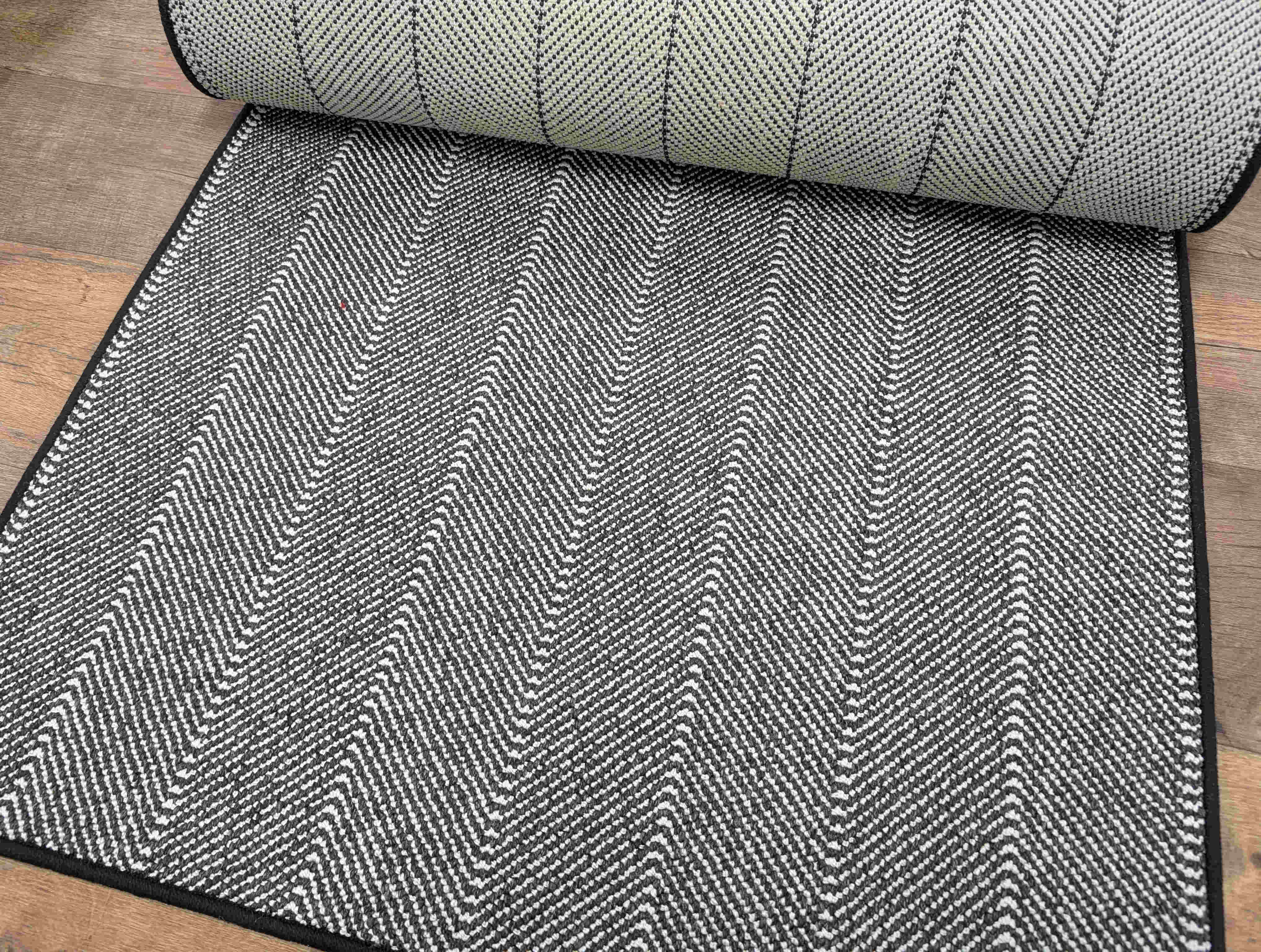 Prestige Mills Stair Runner Prishi Black Herringbone Stair Runner 33inches with a Landing Rug