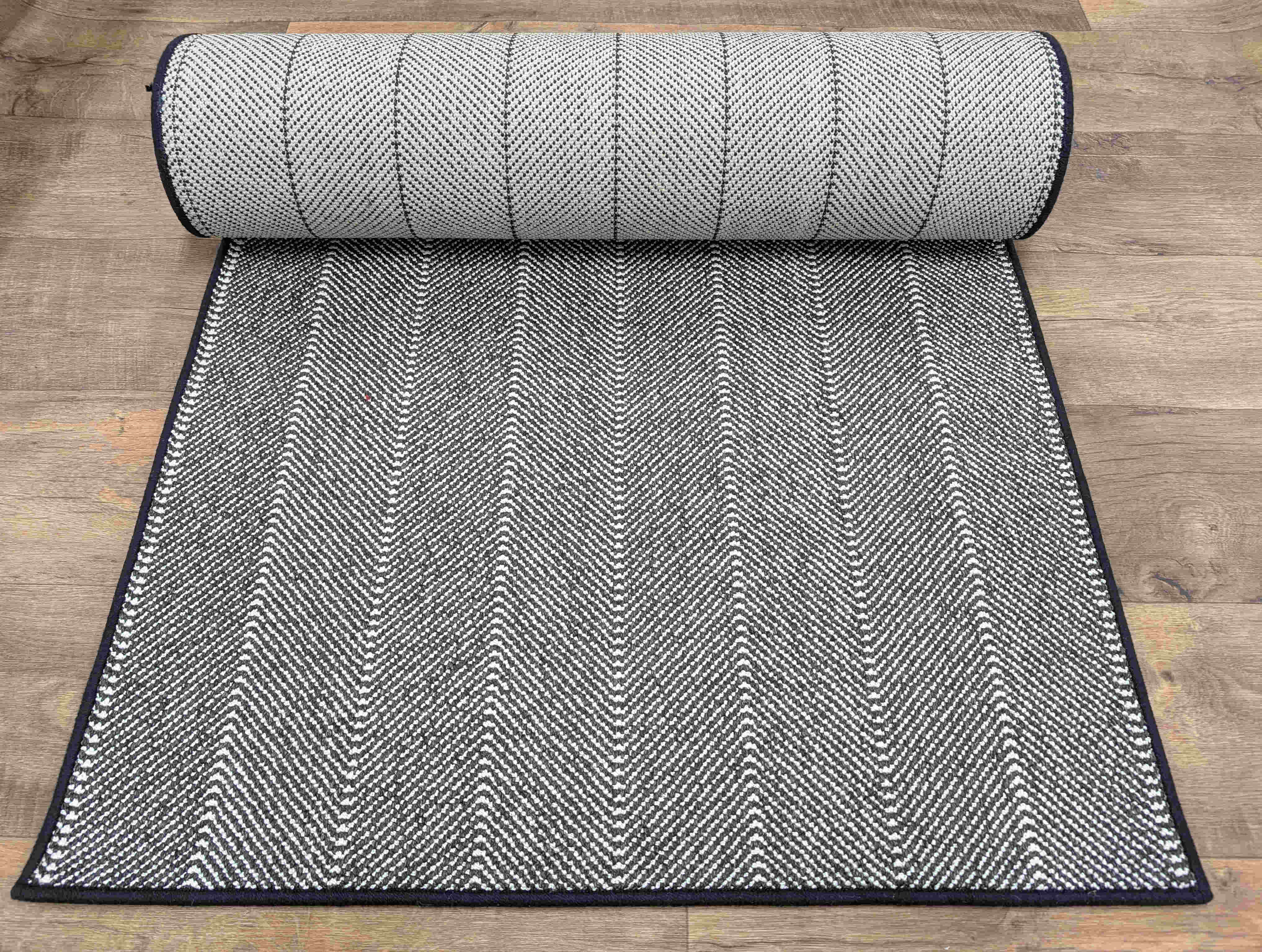 Prestige Mills Stair Runner Prishi Black Herringbone Stair Runner 33inches with a Landing Rug