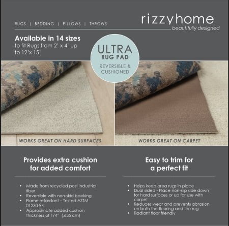 Rizzy Home Pad Rug Pad Ultra Felt Top With Rubber Attached