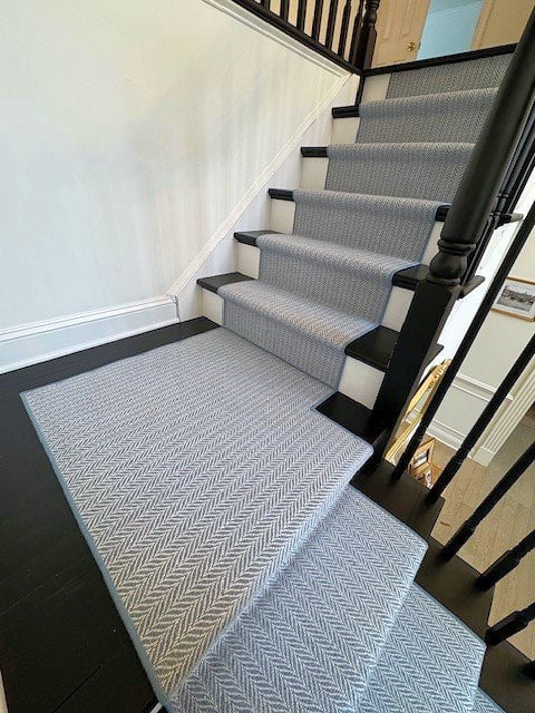 Rug Depot Home Stair Runners 30in x 24Ft Island Wave Sky Blue Herringbone DIY Installation
