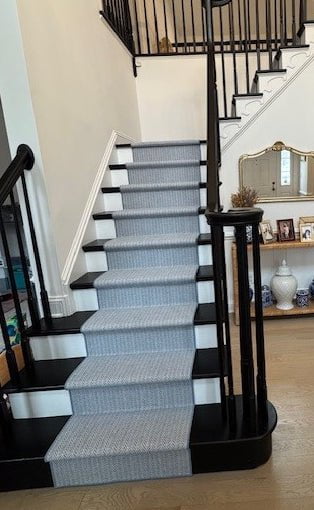 Rug Depot Home Stair Runners 30in x 24Ft Island Wave Sky Blue Herringbone DIY Installation