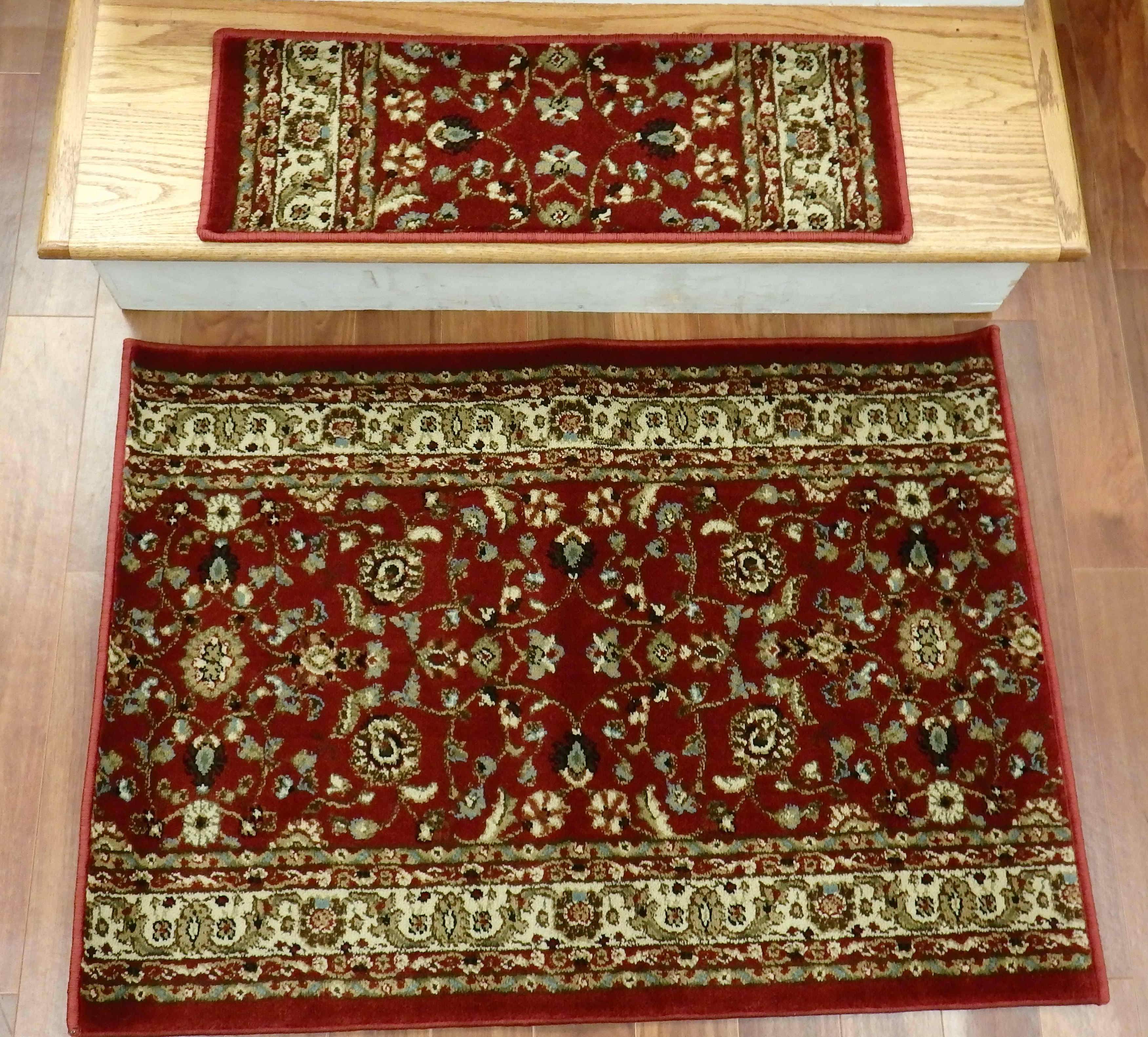 Concord Global Trading Stair Treads Stair Treads Red Jewel 4060 26in x 9in Set of 14 Pcs With Non Slip Pad