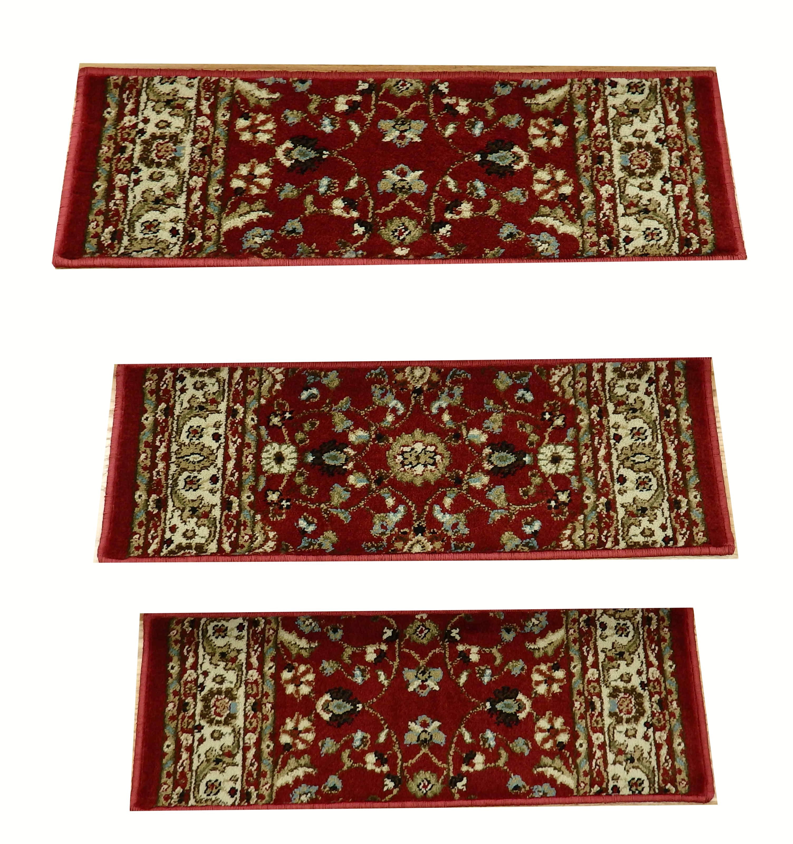 Concord Global Trading Stair Treads Stair Treads Red Jewel 4060 26in x 9in Set of 14 Pcs With Non Slip Pad