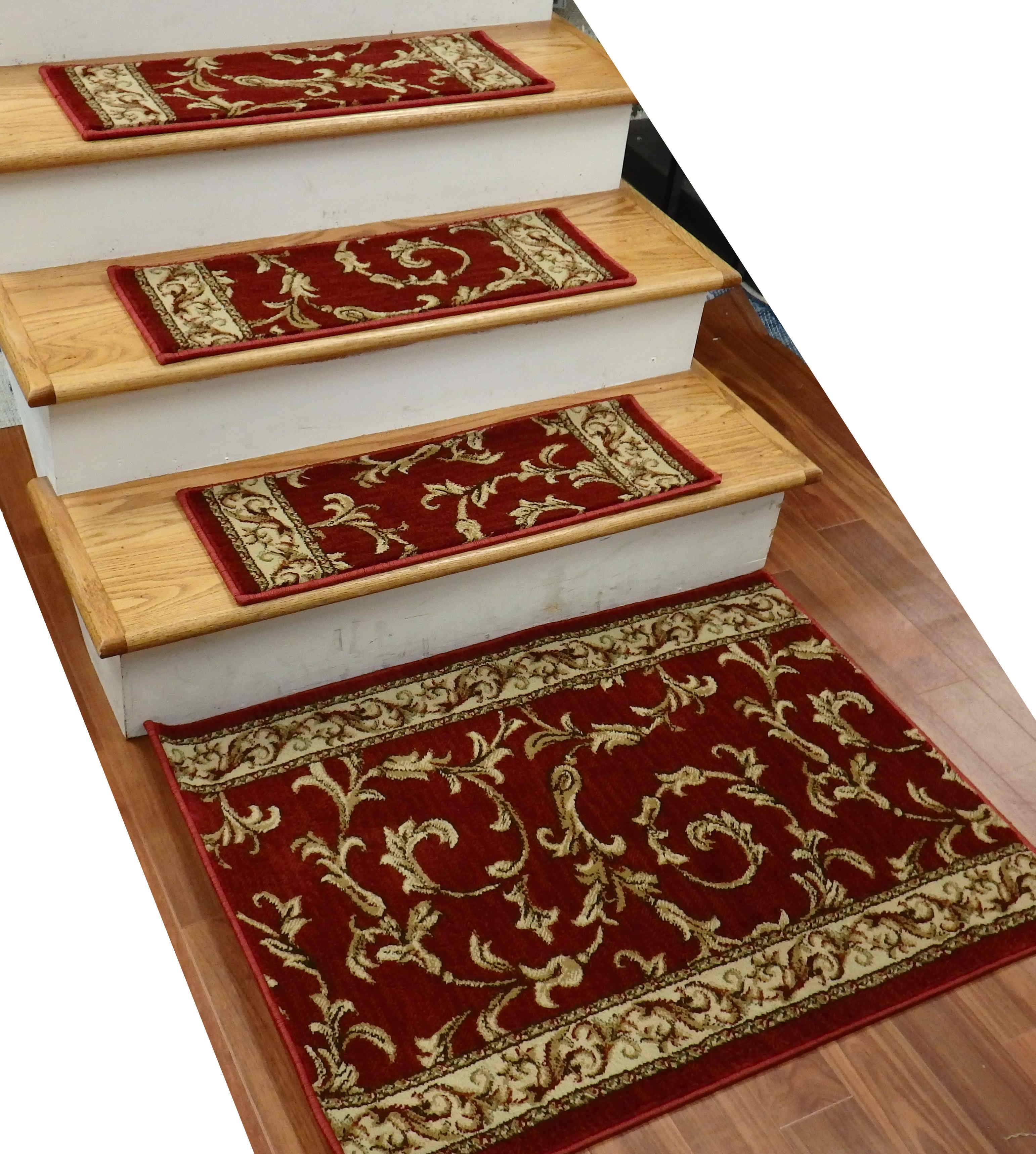 Concord Global Trading Stair Treads Stair Treads Red Jewel 4390 26in x 9in Set of 14 Pcs With Non Slip Pad