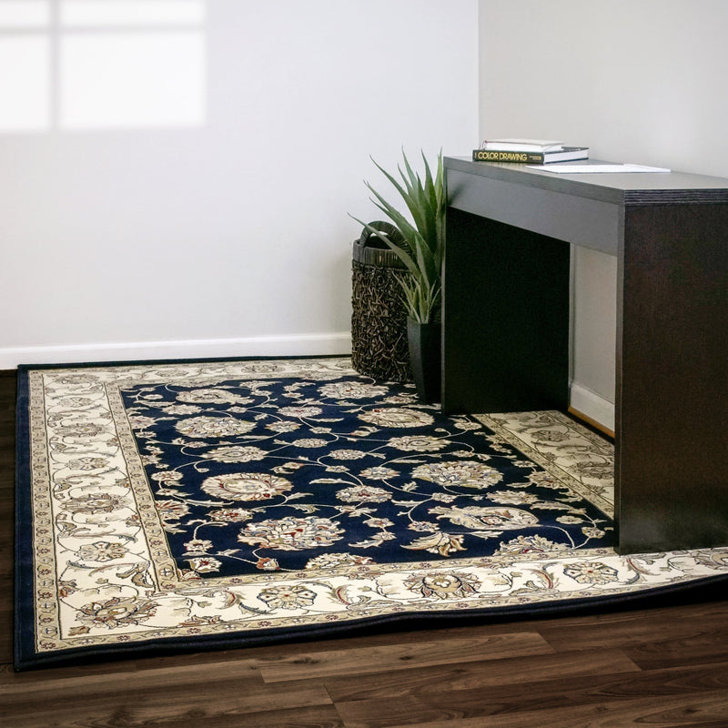 Dynamic Area Rugs Ancient Garden Area Rugs 57365-3464 Navy 100% Poly Belgium 14 Sizes