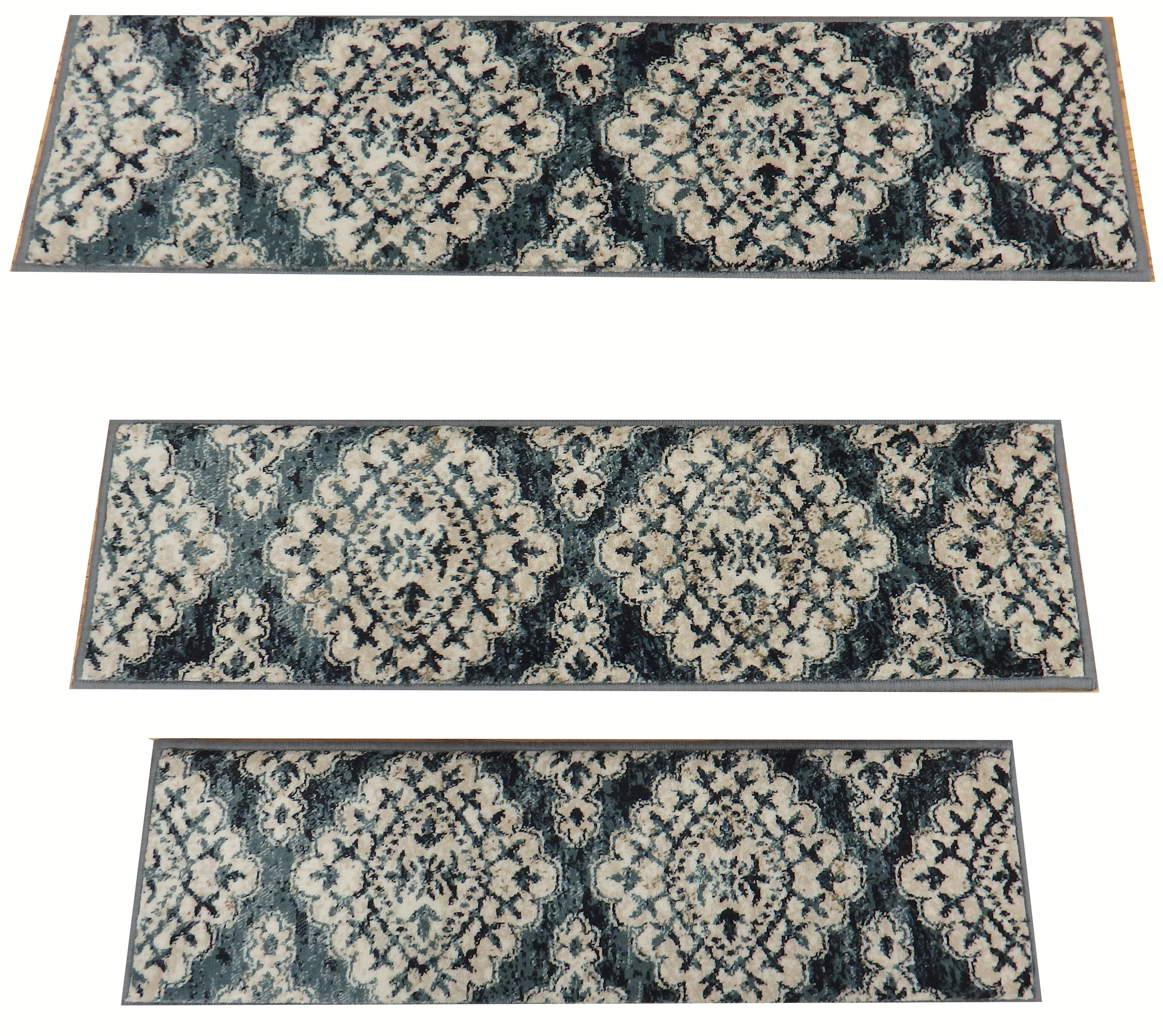 Dynamic Rugs Stair Treads Stair Treads Blue 985015-119 31in x 9in Set of 13 With Non Slip Pads