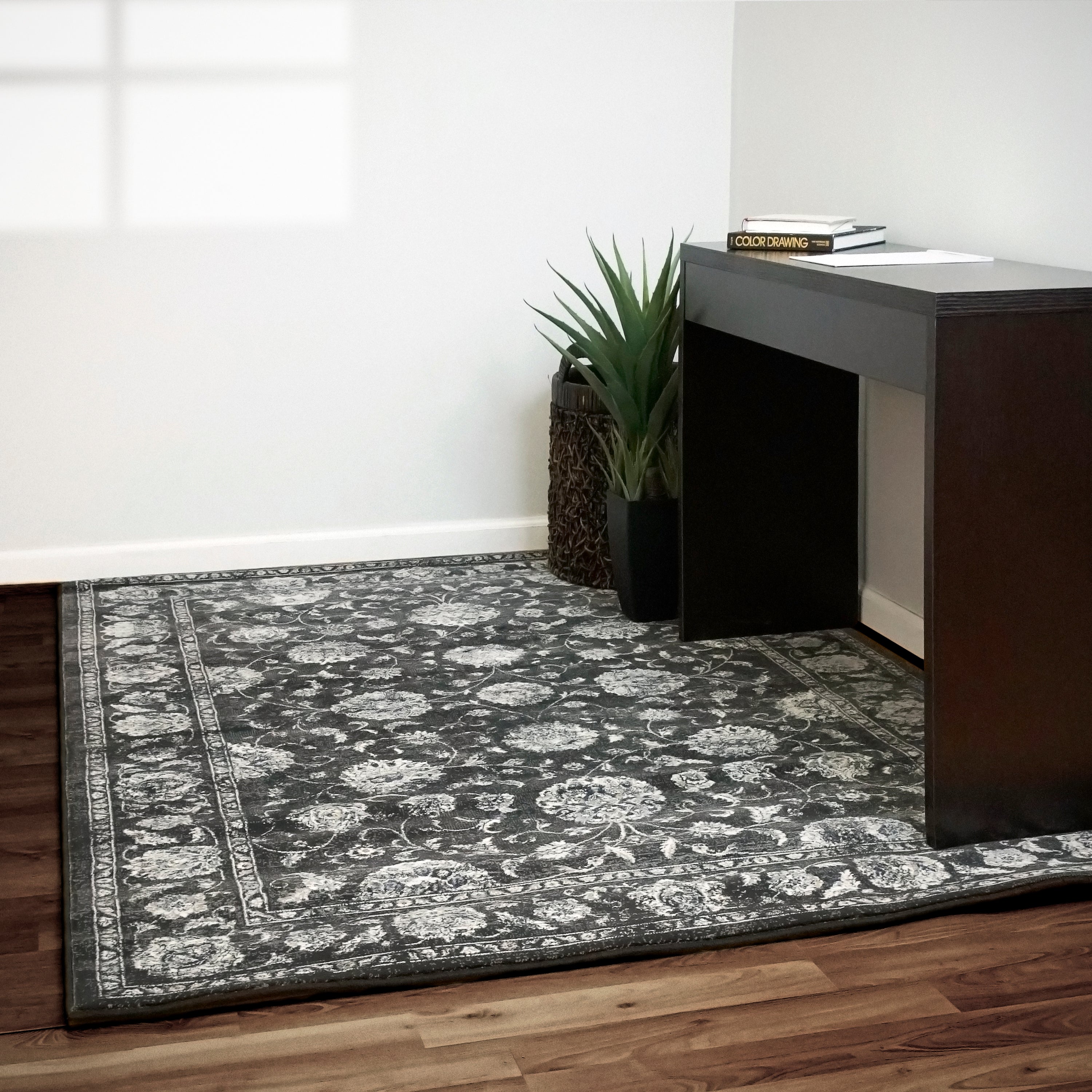 Dynamic Stair Runners Ancient Garden Charcoal Stair Runner 57126-3636-26 and 31 inch