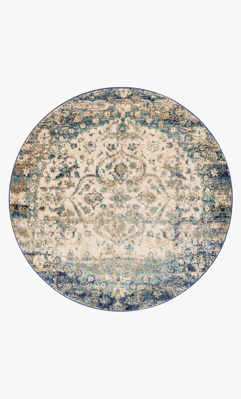 Round loloi  area rugs 5.3 x 5.3 RD Anastasia Area Rugs By Loloi Rugs AF-06 Blue-Ivory in 15 Sizes