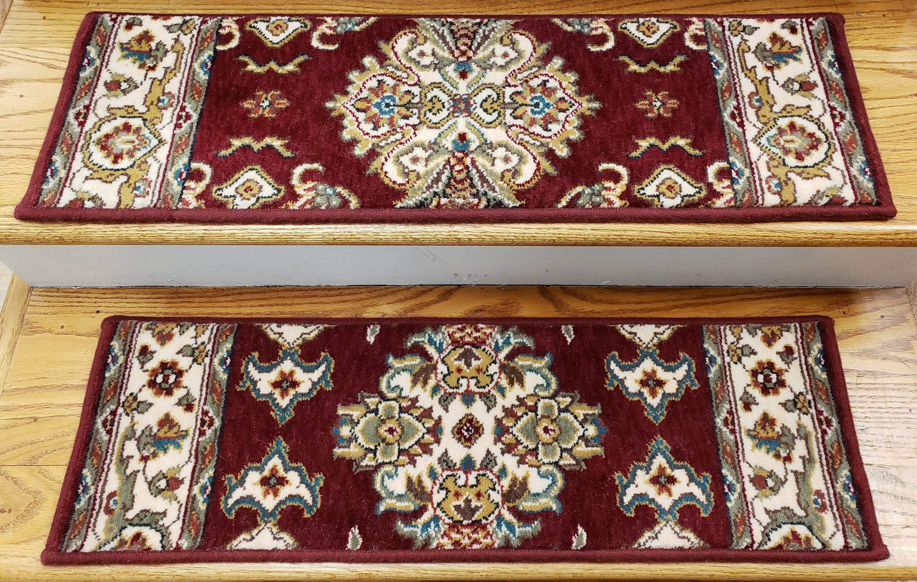 Momeni Stair Treads Persian Garden Red Stair Treads 30in x 9in PG01 Set of 13 Pcs