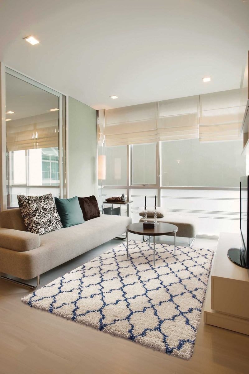 Room Scene Nourison Shags Rugs Amore Collection By Nourison Amor2 Ivory-Blue Unique Shapes and Sizes