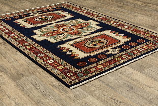 Lilihan Area Rugs 90B Navy Kazak Wool-Nylon Blend In 8 Sizes By OW Rugs