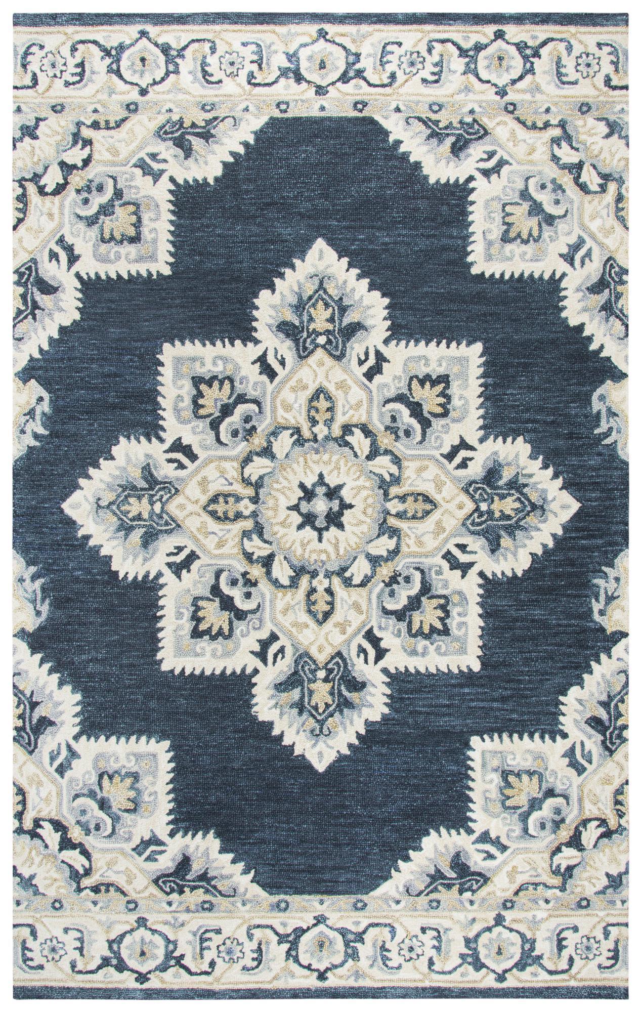 Resonant Area Rugs RS070B Dark Blue Wool Hand Tufted 5 Sizes