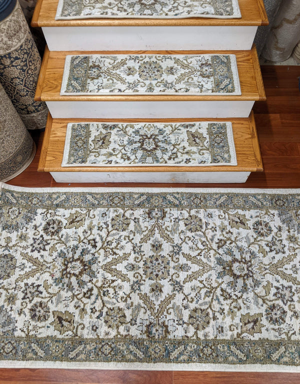 Rug Depot Home Andorra 8918I Ivory Stair Treads 30 in x 9in with Matching Rug Runner