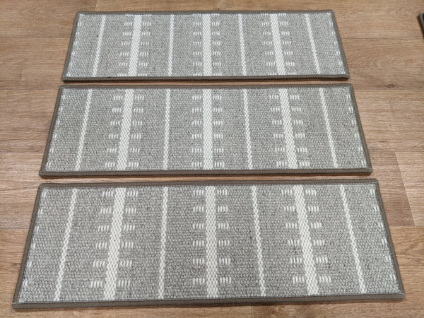 Rug Depot Home Premium Carpet Stair Treads Ticking Stripe Grey Stair Tread 26in x 9in Set of 13 with Non Slip Pads