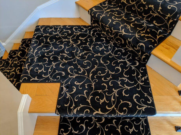 Couristan La Scala Black Carpet Custom Cut For Stair Install