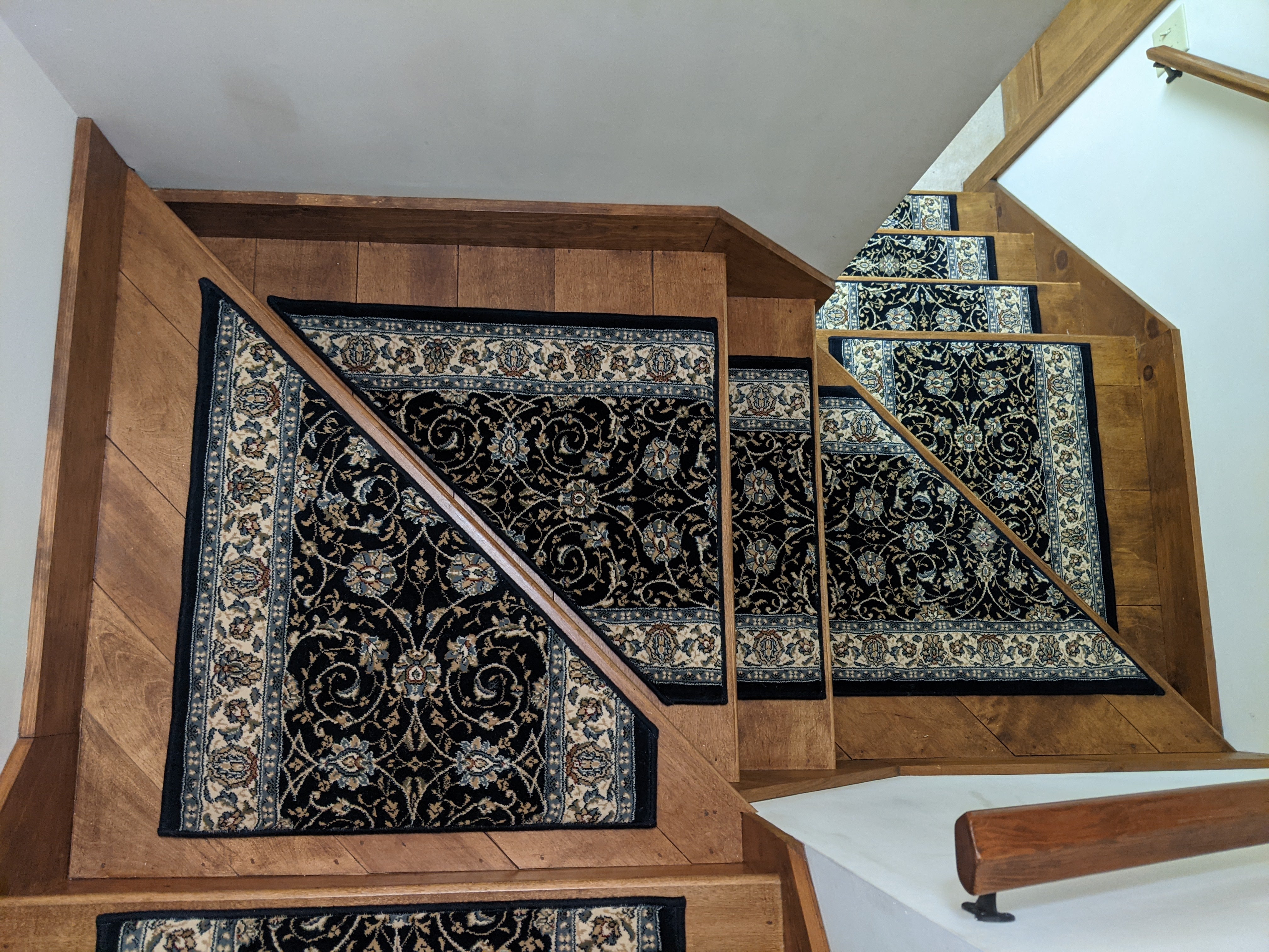 Stair Treads can be customized for any shape or size. We can create stair treads from rugs or carpet and we finish them in bound or serged edges.