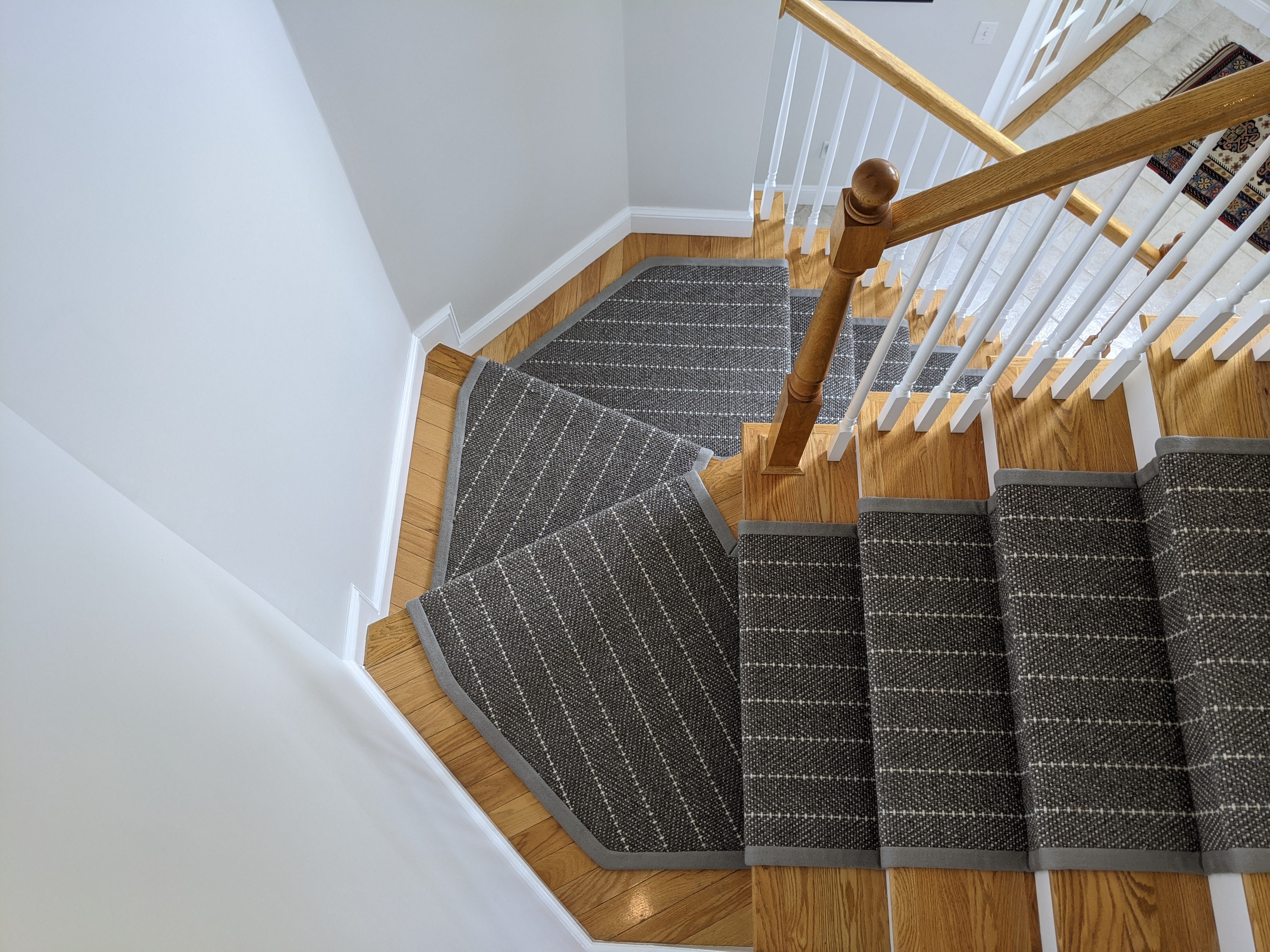 Couristan Stair Runners Addington 6251-Dk Grey Custom Install with Fabric Border