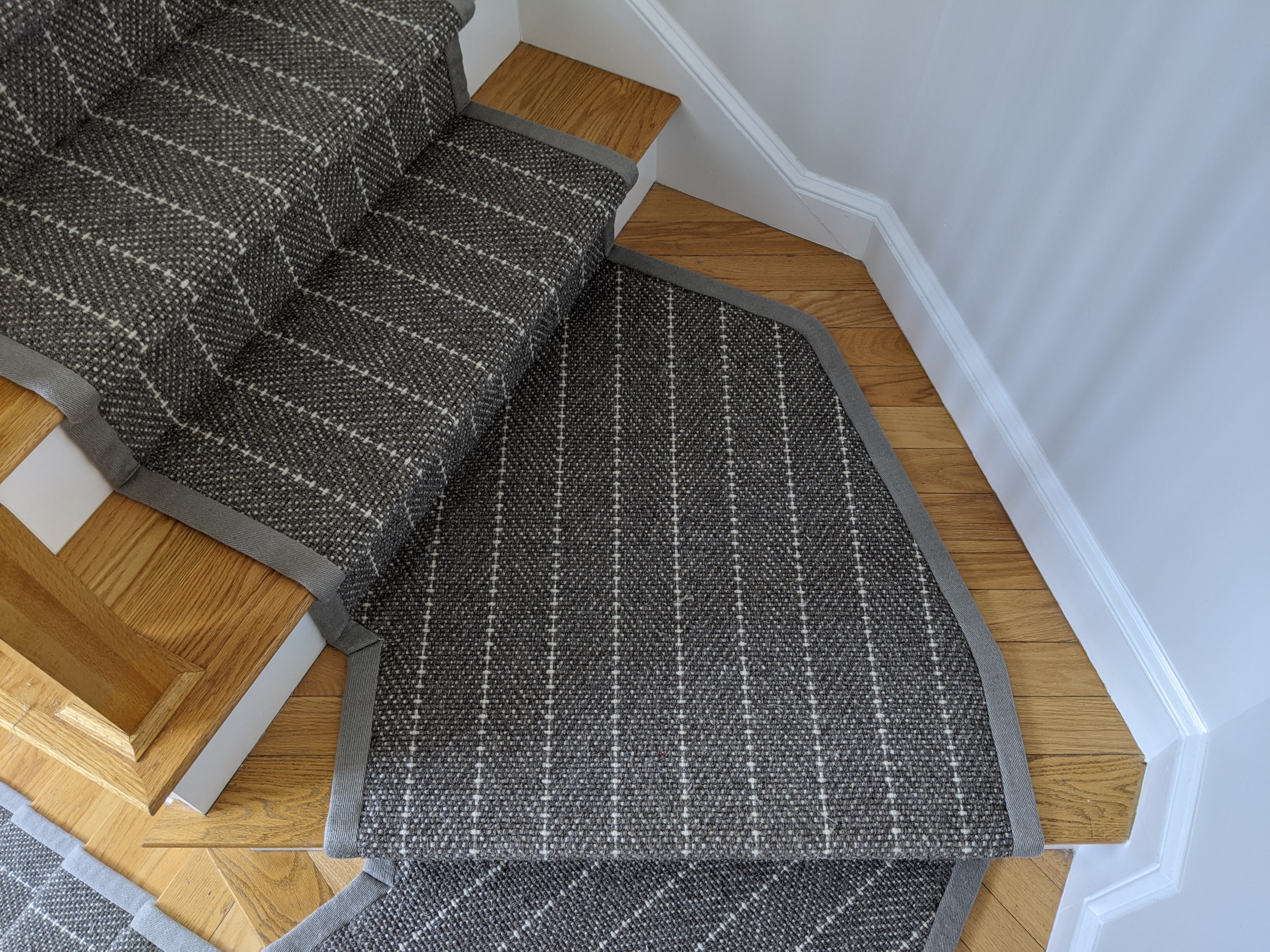 Couristan Stair Runners Addington 6251-Dk Grey Custom Install with Fabric Border