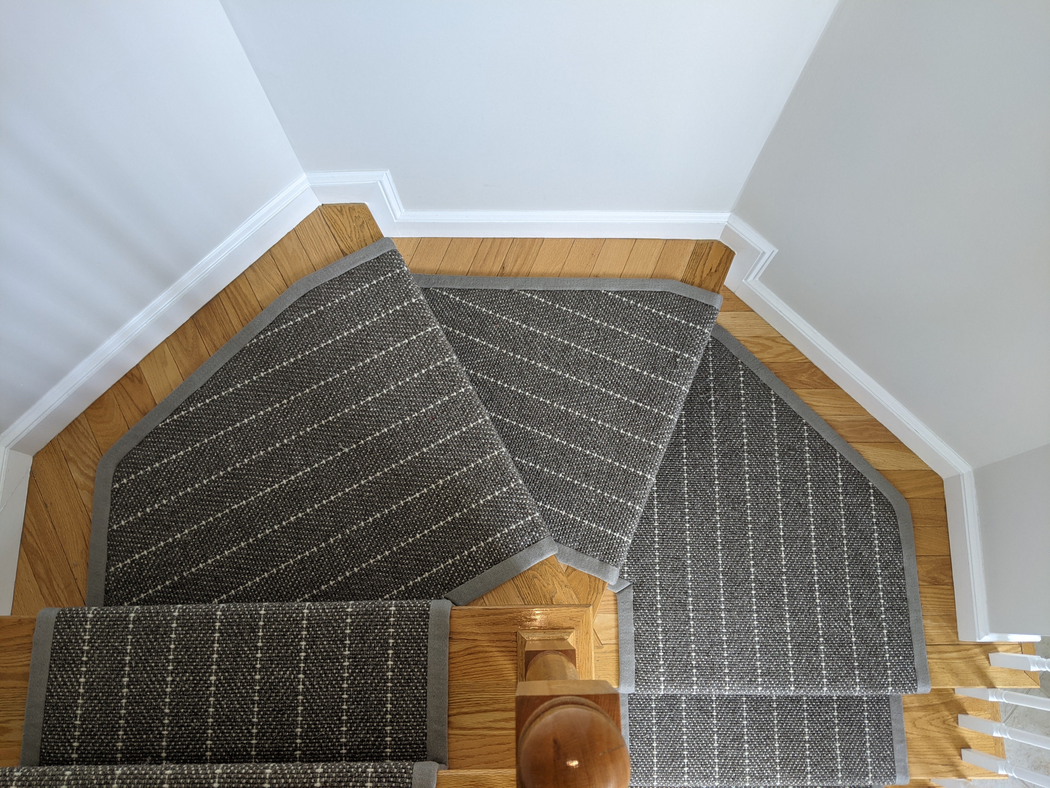 Couristan Stair Runners Addington 6251-Dk Grey Custom Install with Fabric Border