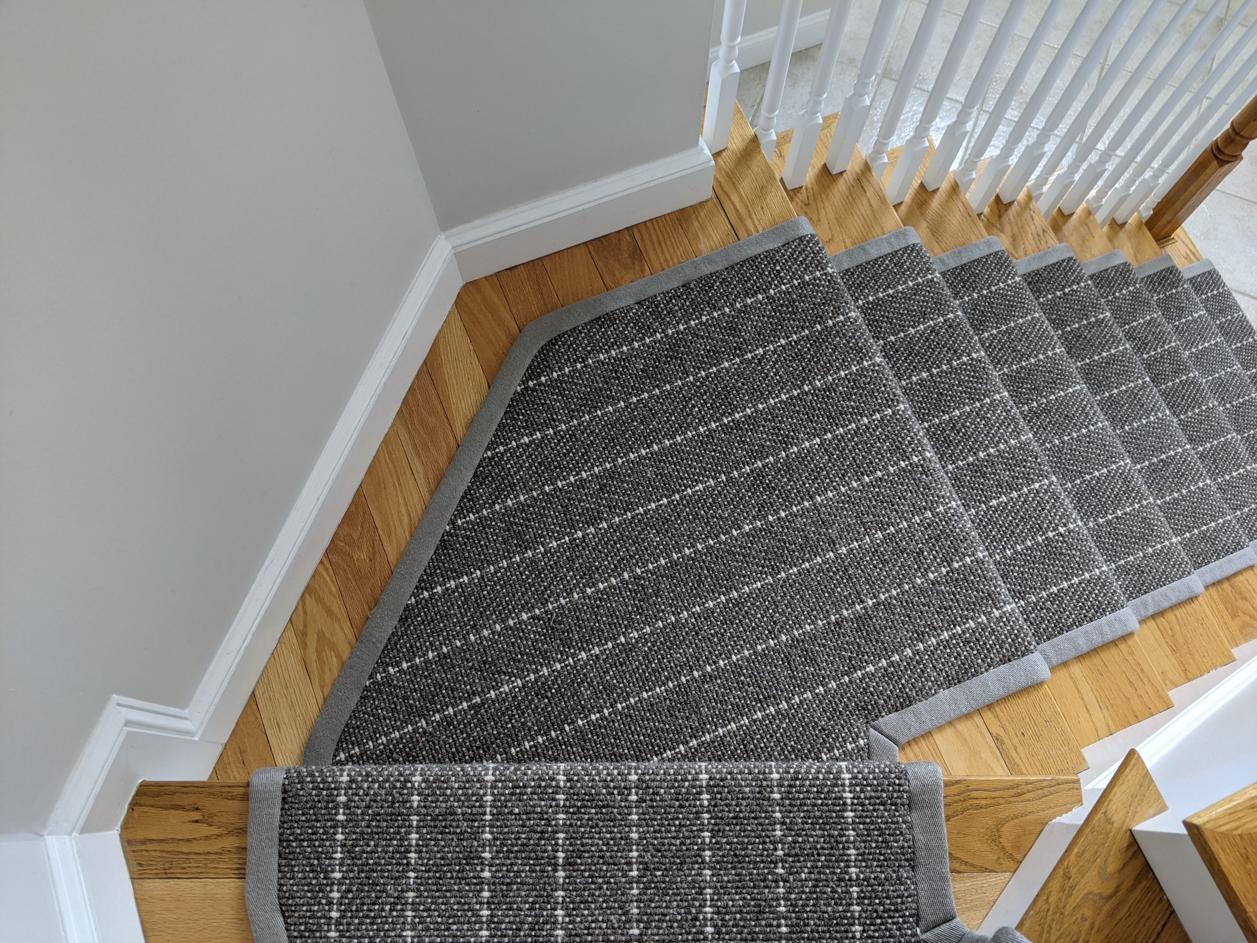 Couristan Stair Runners Addington 6251-Dk Grey Custom Install with Fabric Border