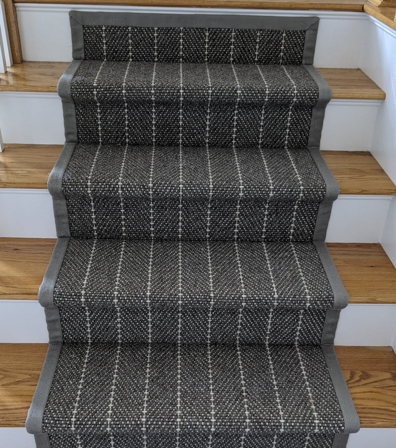 Couristan Stair Runners Addington 6251-Dk Grey Custom Install with Fabric Border
