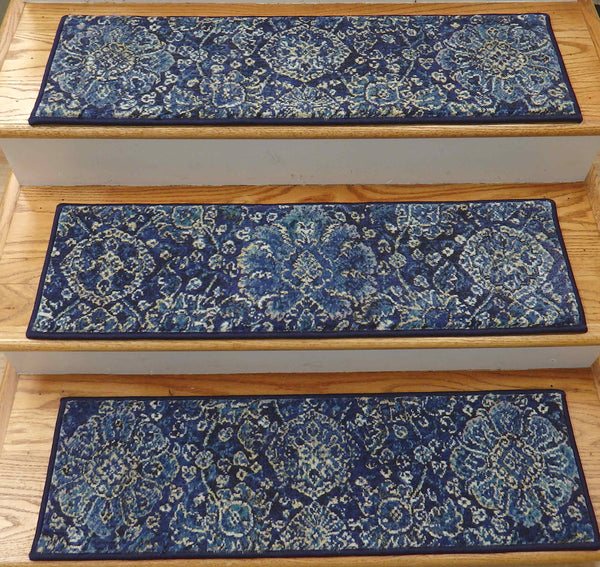Couristan Stair Treads Blue Stair Treads 6335-3151 in 31in x 9in With Matching Area Rugs