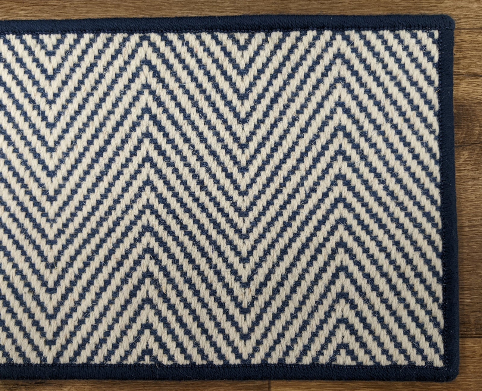 Herringbone Wool Stair Treads in Navy 4 Sizes 26in-30in-36in-41Inches