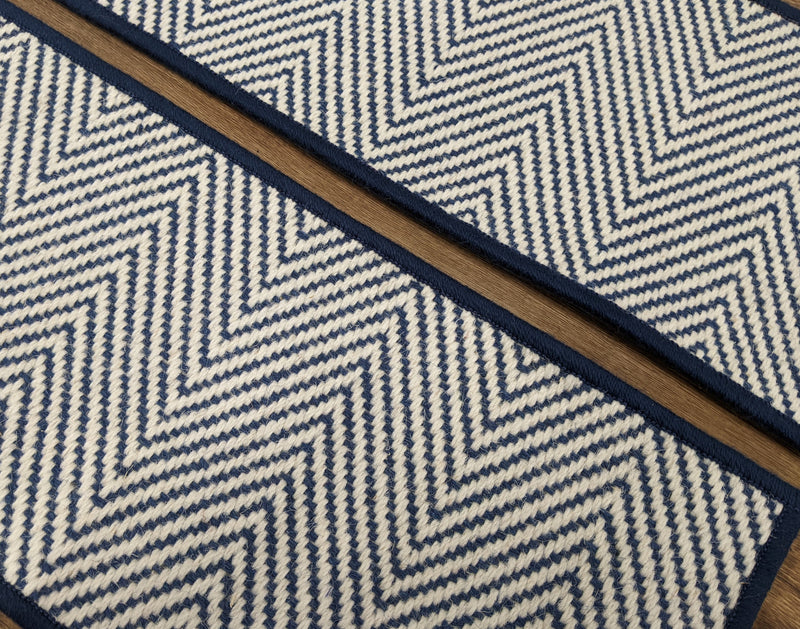Herringbone Wool Stair Treads in Navy 4 Sizes 26in-30in-36in-41Inches