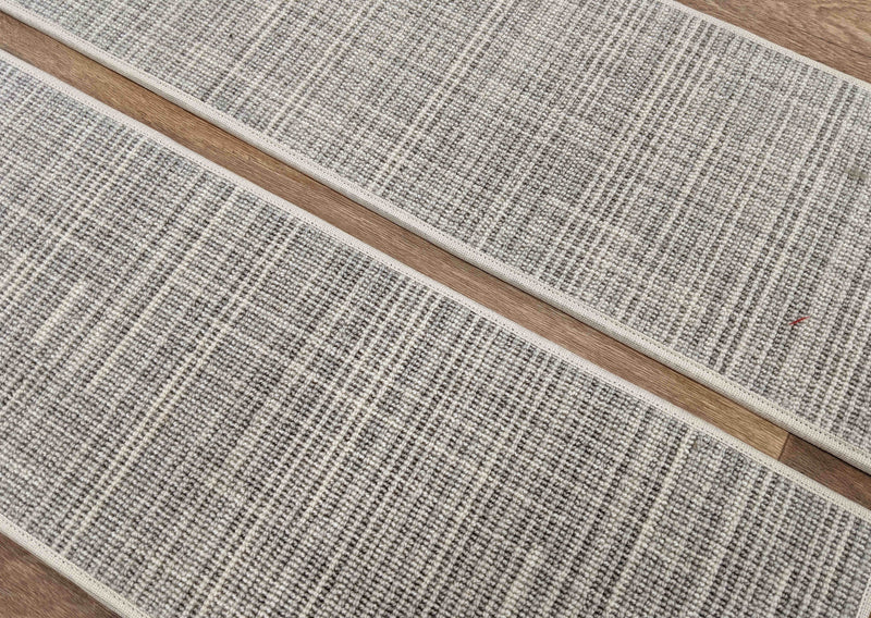 Nourison Premium Carpet Stair Treads Traverse Ash Grey Stair Treads 28in x 9in  Wool Blend Set of 14 Pcs