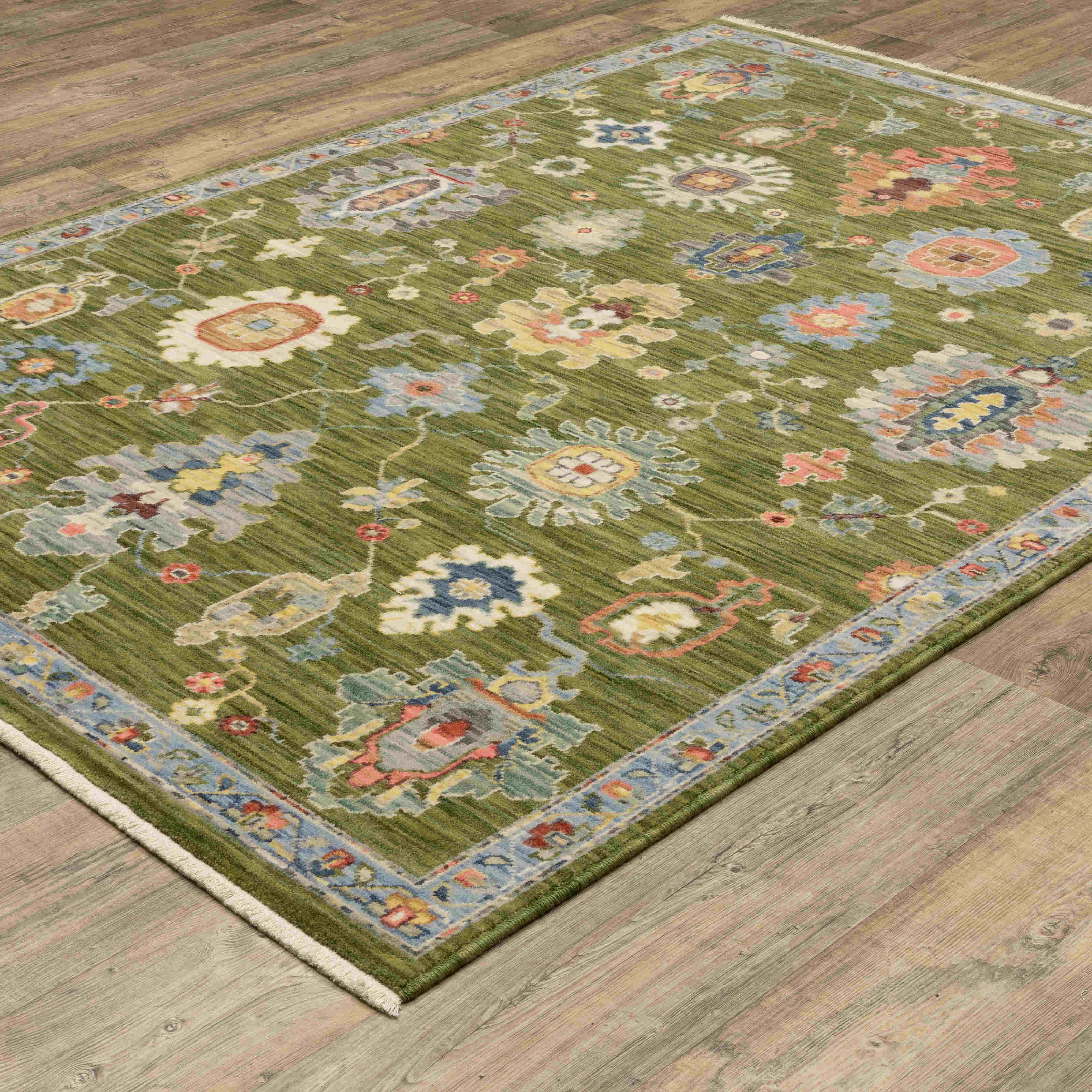Lucca Area Rugs 2863e Green Oushak Wool-Nylon In 8 Sizes By OW Rugs