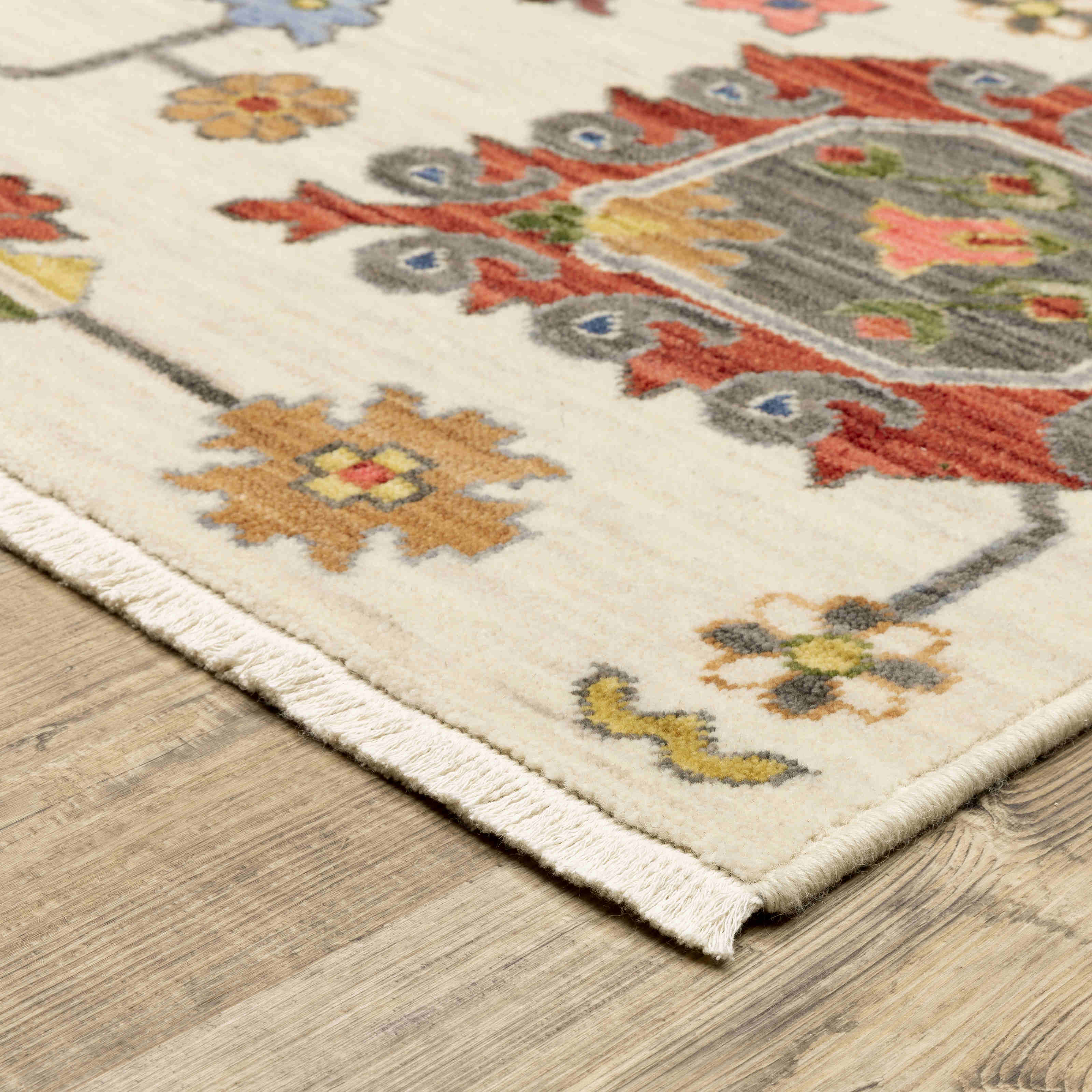 Lucca Area Rugs 8111w Oushak Ivory Wool-Nylon Blend In 8 Sizes