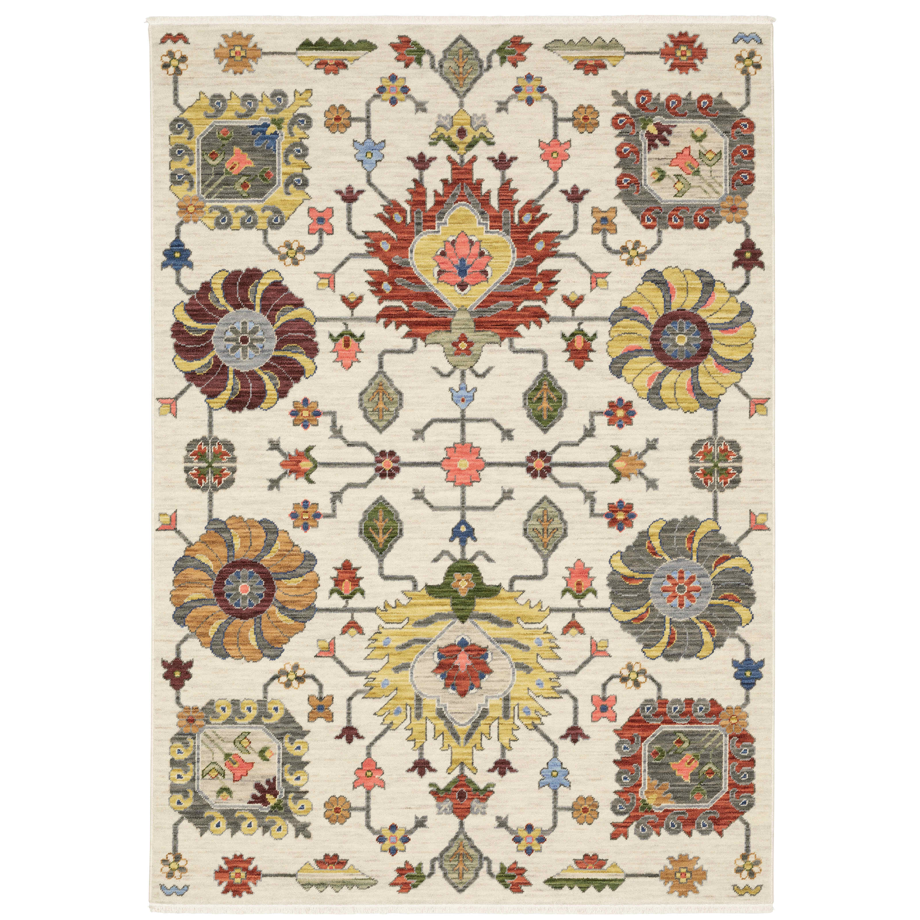 Lucca Area Rugs 8111w Oushak Ivory Wool-Nylon Blend In 8 Sizes