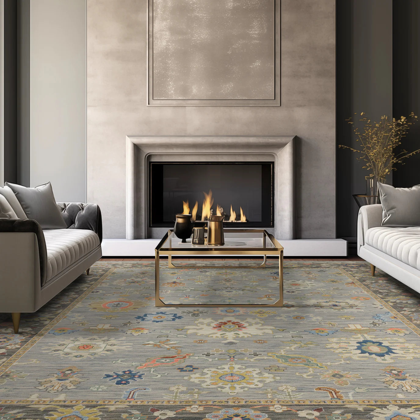 Lucca Area Rugs 846d Blue Oushak Wool-Nylon In 8 Sizes By OW Rugs Room Scene