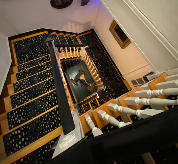 Prestige Mills Stair Runners Deerfield 76 Blue Animal Print Stair Tread Installation