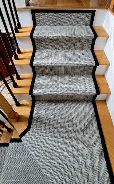 Rug Depot Home Custom Stair Runner Call The Store and Get A Quote For Your Project Heatherly Gabardine With Black Cotton 1 1/2 Inch Binding Installed