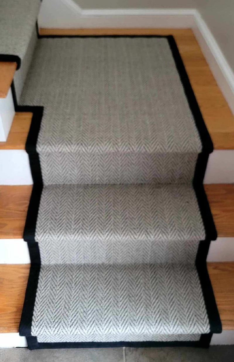 Rug Depot Home Custom Stair Runner Call The Store and Get A Quote For Your Project Heatherly Gabardine With Black Cotton 1 1/2 Inch Binding Installed