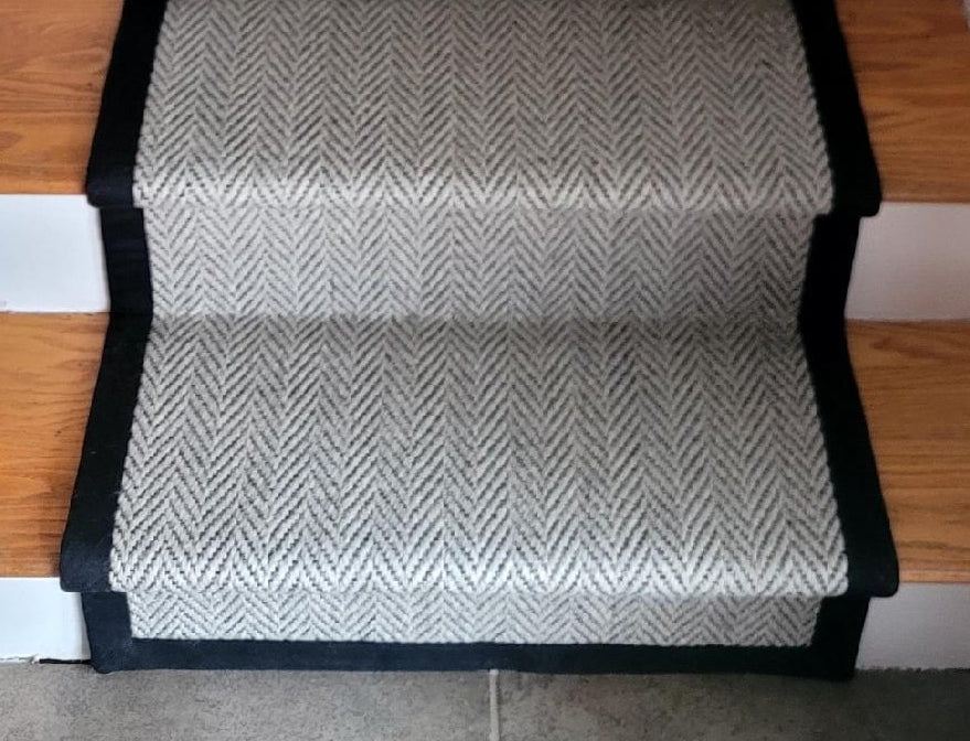 Rug Depot Home Custom Stair Runner Call The Store and Get A Quote For Your Project Heatherly Gabardine With Black Cotton 1 1/2 Inch Binding Installed