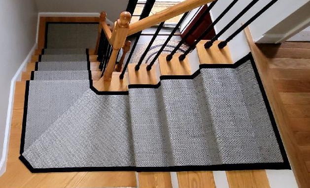 Rug Depot Home Custom Stair Runner Call The Store and Get A Quote For Your Project Heatherly Gabardine With Black Cotton 1 1/2 Inch Binding Installed