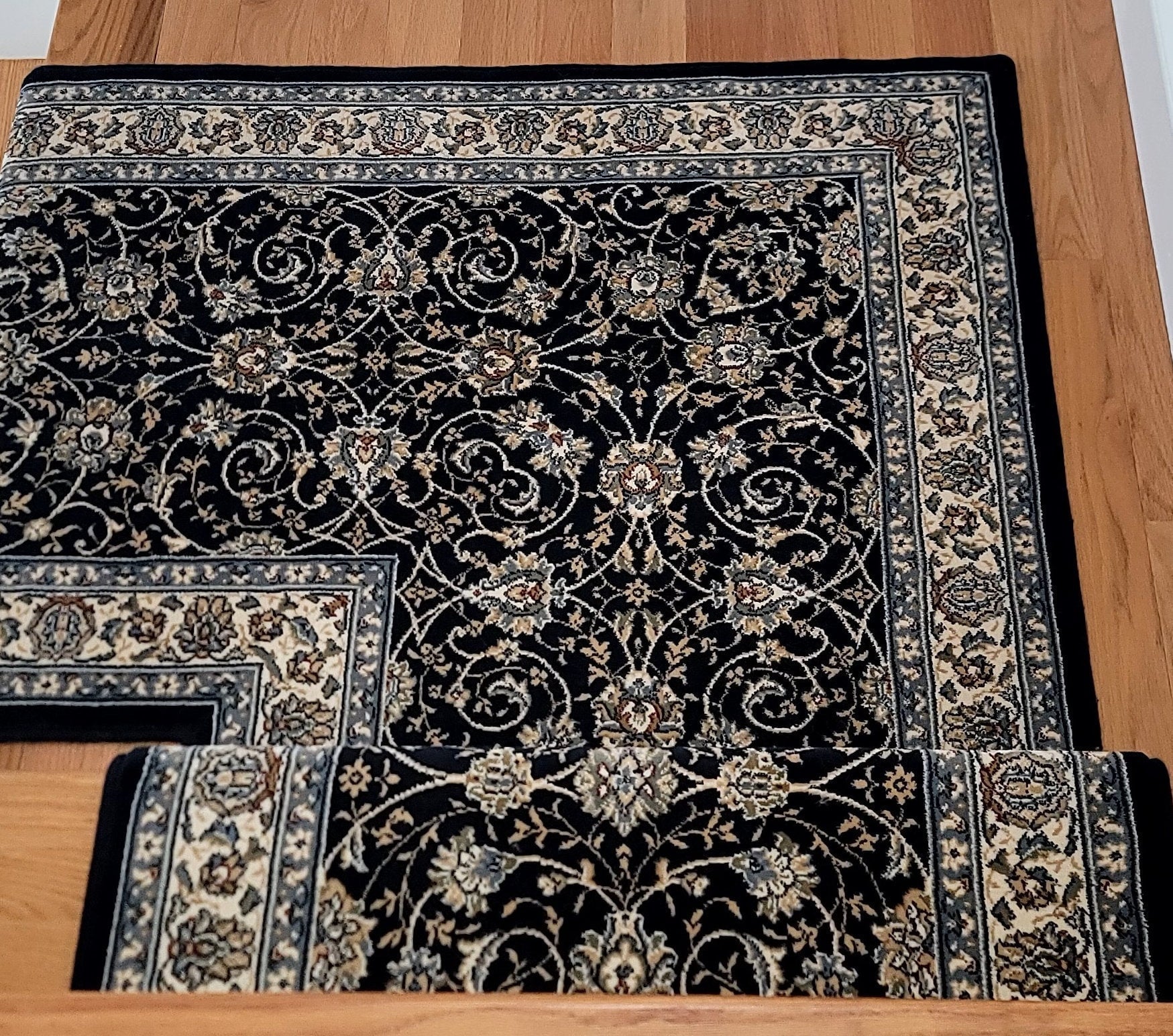 Rug Depot Home Custom Stair Runner Installation Ancient Garden 57120 Navy 26 Inch