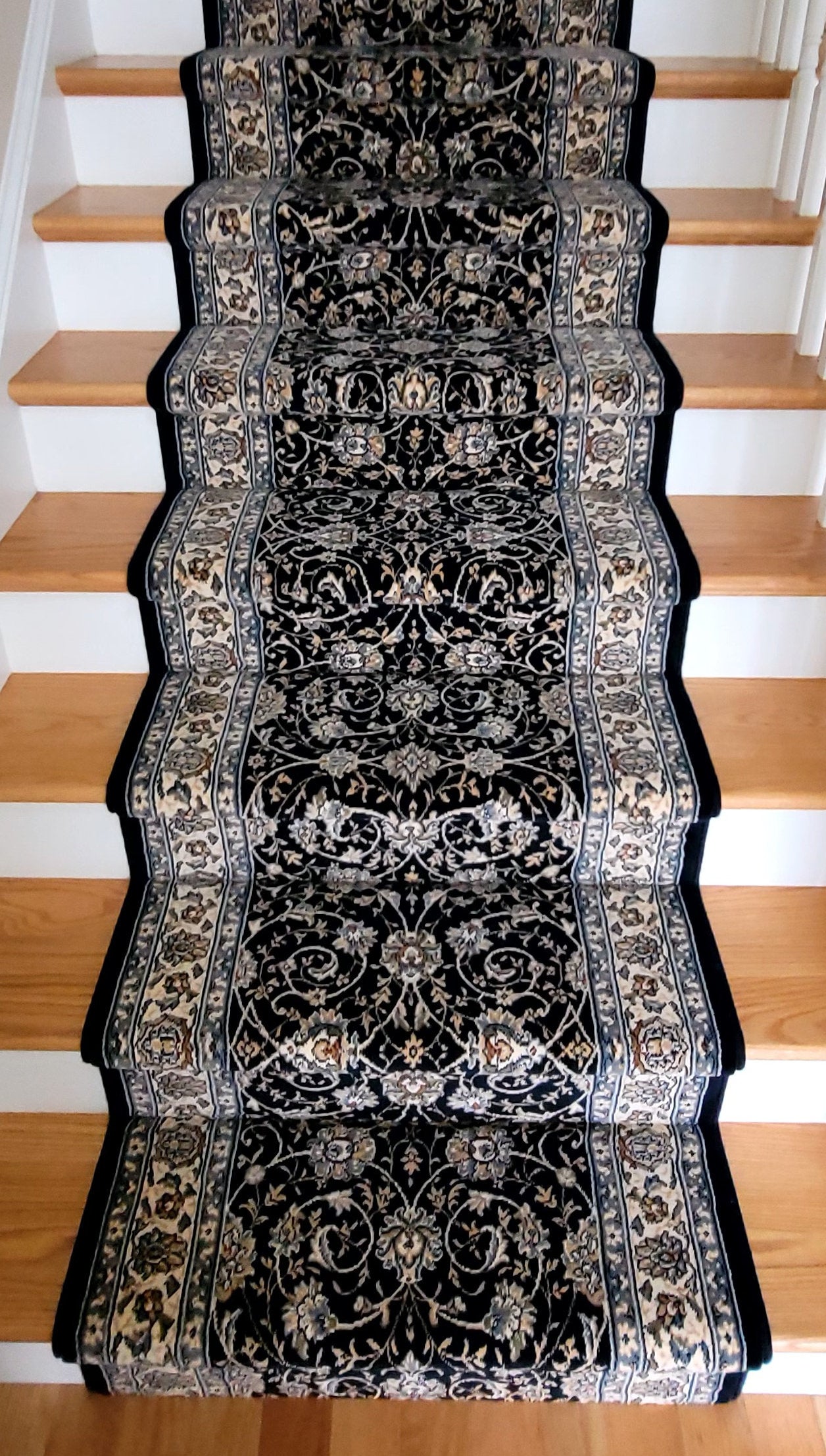 Rug Depot Home Custom Stair Runner Installation Ancient Garden 57120 Navy 26 Inch