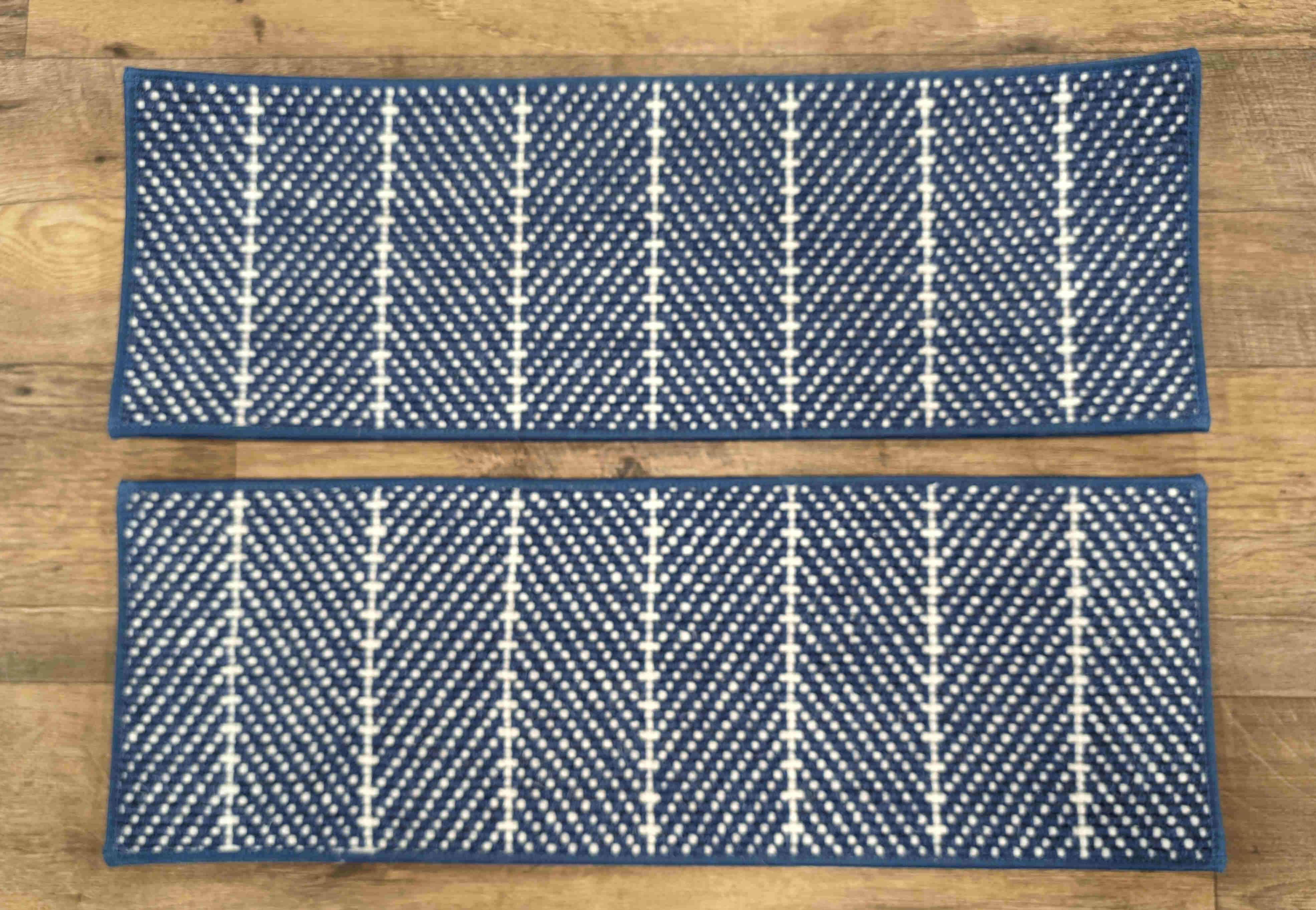 Herringbone Wool Blue Stair Treads 26in x 9in Set of 13 Pcs