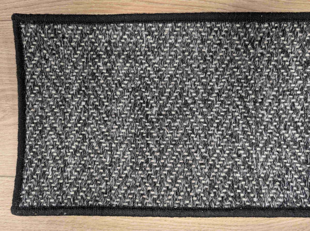 Rug Depot Home Stair Treads Heatherly Herringbone Charcoal 36in x 9in Wool Set of 14Pcs