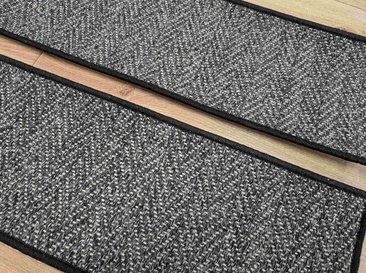 Rug Depot Home Stair Treads Heatherly Herringbone Charcoal 36in x 9in Wool Set of 14Pcs