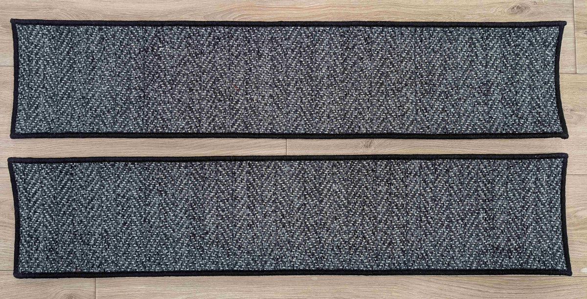 Rug Depot Home Stair Treads Heatherly Herringbone Charcoal 36in x 9in Wool Set of 14Pcs