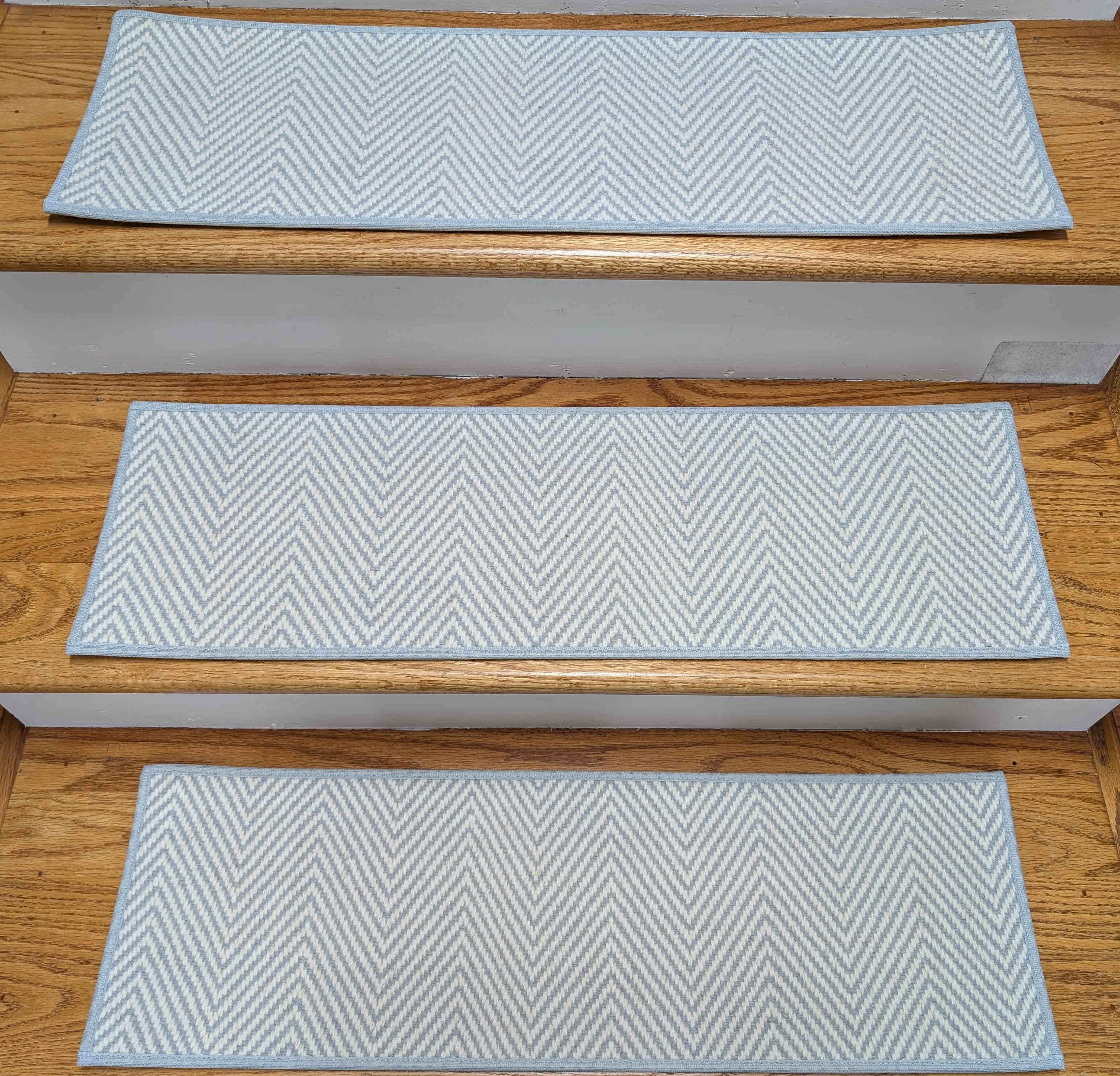 Rug Depot Home Stair Treads Herringbone Lt Blue Stair Treads 28in x 9in Set of 14 Pcs