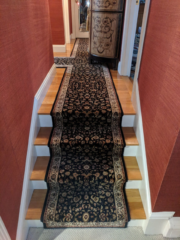 Central Oriental Stair Runner Dimensions Black Stair Runner 4341.81C - 26 - Sold By the Foot