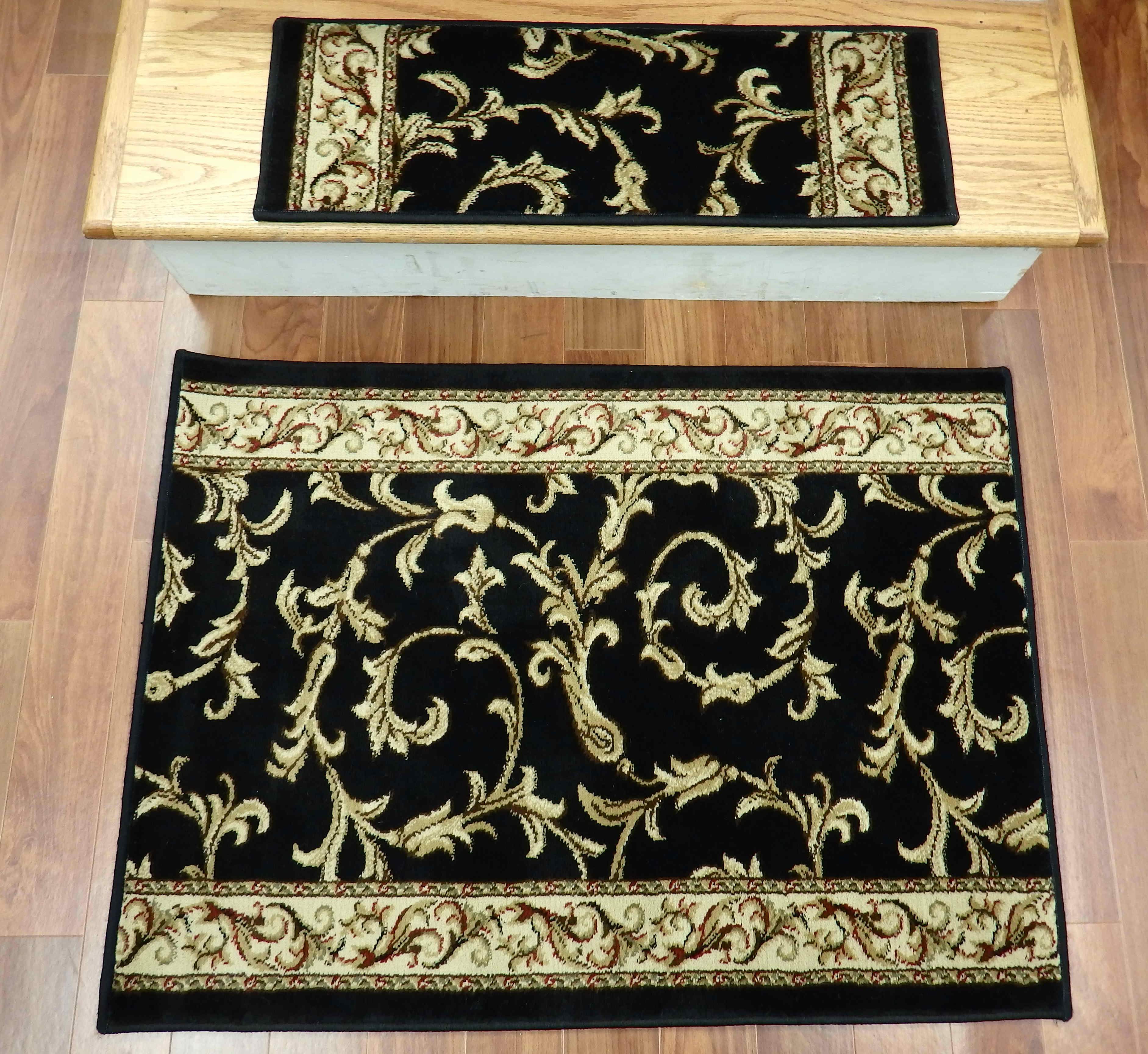 Concord Global Trading Stair Treads Stair Treads Black Jewel 4393 26in x 9in Set of 14 Pcs With Non Slip Pad