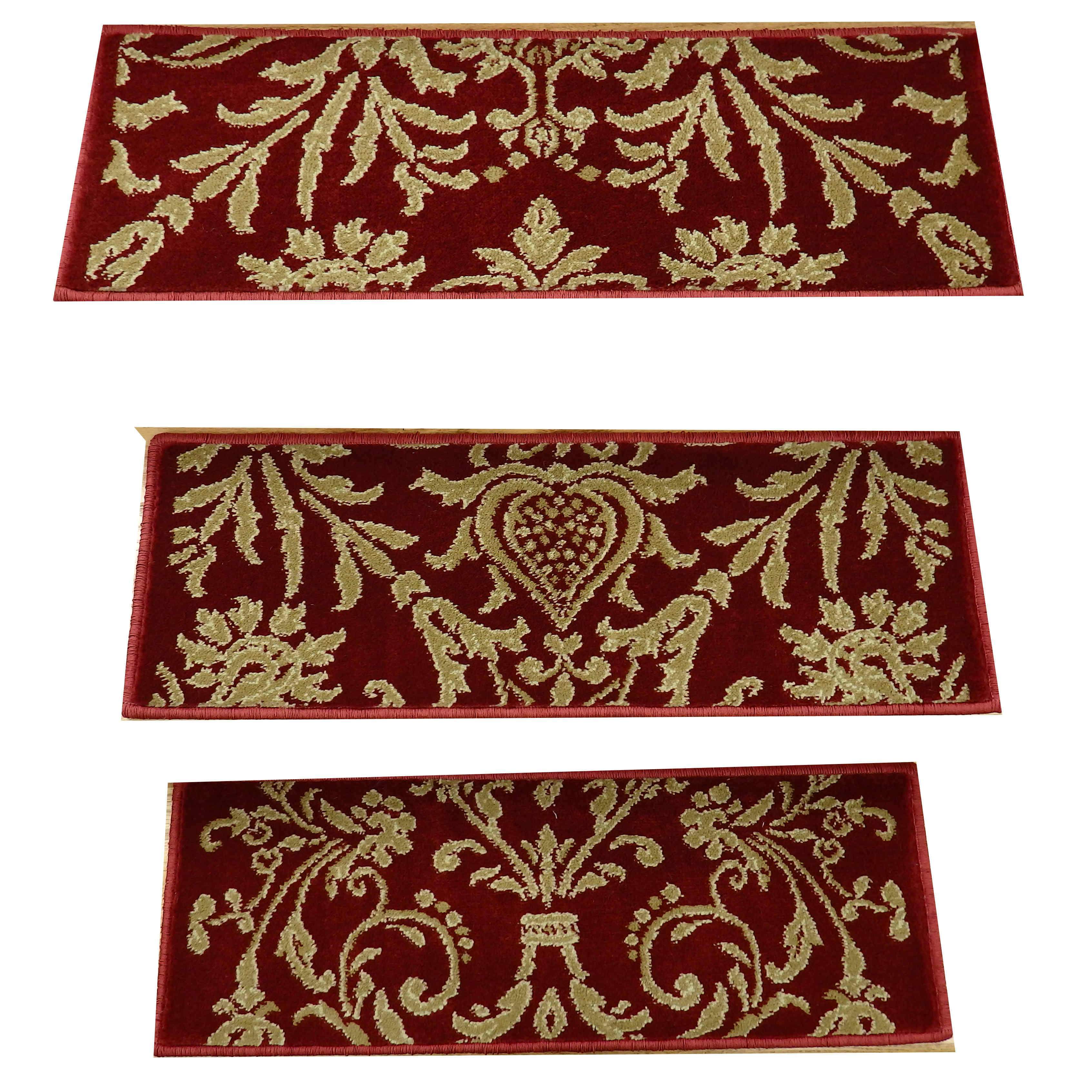 Concord Global  Stair Treads Stair Treads Red Jewel  4940 26in x 9in Set of 14 Pcs With Non Slip Pad