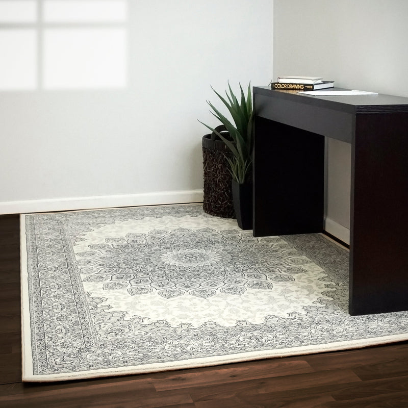 Dynamic Area Rugs Ancient Garden Area Rugs 57090-6666 Iv-Grey100% Poly Belgium 13 Sizes